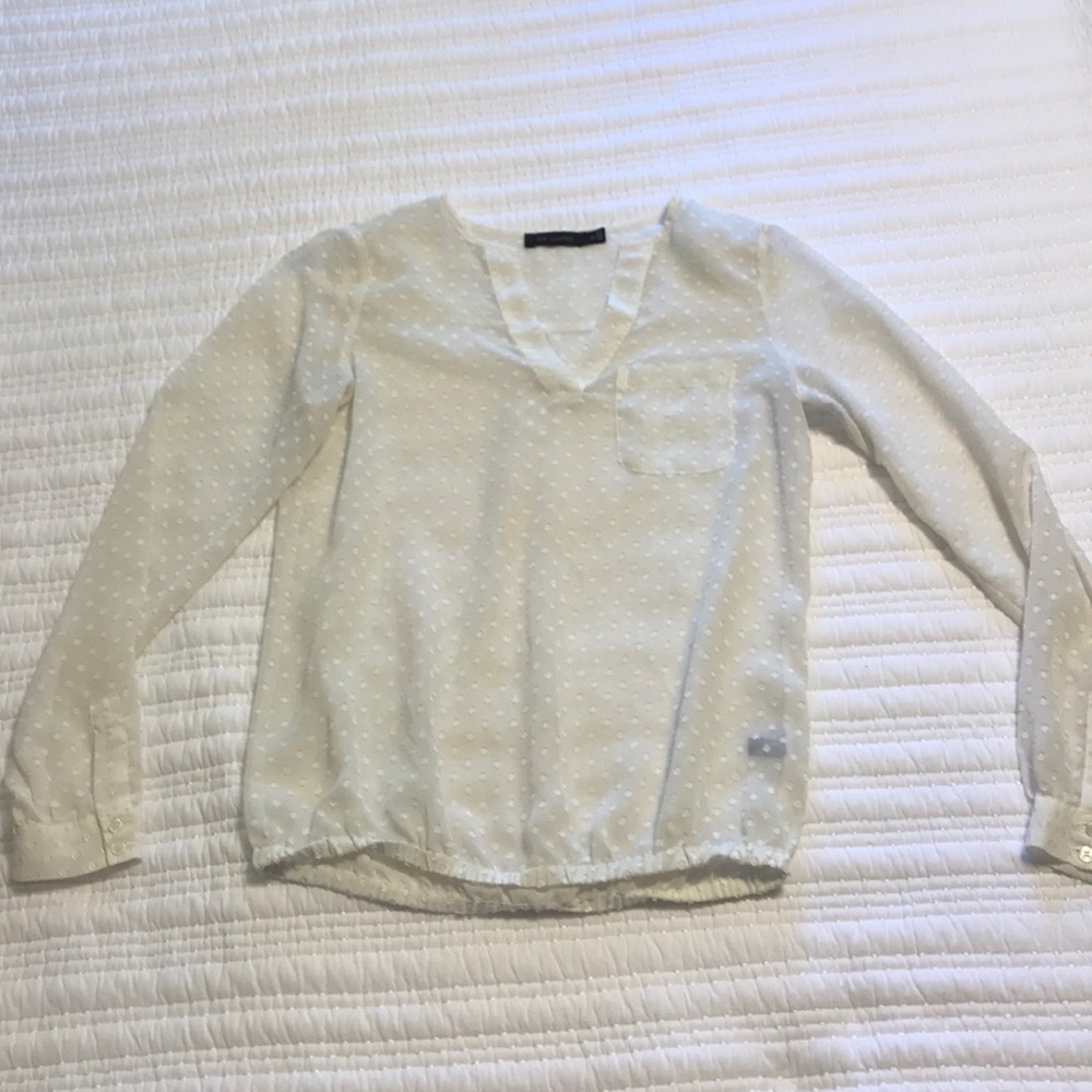 V-neck long sleeved sheer polka dot Limited blouse